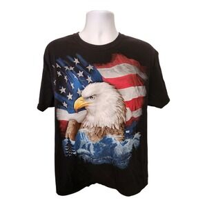 Liquid Blue Eagle American Flag Graphic T Shirt Men's XL Black Short Sleeve